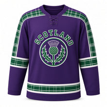 Load image into Gallery viewer, UK Highland Tartan Original Hockey Jersey in Heather Purple, front view – custom name and number