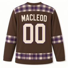 Load image into Gallery viewer, UK Highland Tartan Original Hockey Jersey in Peat Brown, back view with your name and number