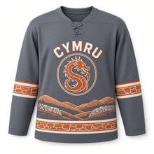 Load image into Gallery viewer, UK Welsh Dragon Hills Original Hockey Jersey in Slate Gray, front view – custom name and number