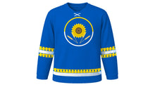 Load image into Gallery viewer, Ukrainian Independence Day Original Hockey Jersey in Azure Blue, front view – custom name and number