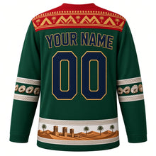 Load image into Gallery viewer, United Arab Emirates Original Hockey Jersey in Oasis Green, back view with your name and number – Al Sadu woven yoke and pearl-strand sleeve bands