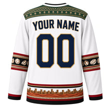 Load image into Gallery viewer, United Arab Emirates Original Hockey Jersey in Pearl White, back view with your name and number – Al Sadu woven yoke and pearl-strand sleeve bands