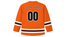 Load image into Gallery viewer, Up Helly Aa Original Hockey Jersey in Flame Orange, back view with your name and number