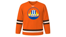 Load image into Gallery viewer, Up Helly Aa Original Hockey Jersey in Flame Orange, front view – custom name and number