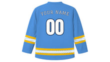 Load image into Gallery viewer, Uruguay Independence Day Original Hockey Jersey in Celeste Blue, back view with your name and number