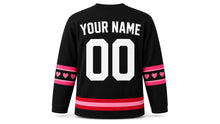 Load image into Gallery viewer, Valentine's Day Original Hockey Jersey in Black, back view with your name and number
