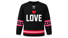 Load image into Gallery viewer, Valentine's Day Original Hockey Jersey in Black, front view – custom name and number