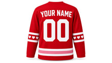 Load image into Gallery viewer, Valentine's Day Original Hockey Jersey in Red, back view with your name and number