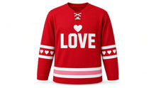 Load image into Gallery viewer, Valentine's Day Original Hockey Jersey in Red, front view – custom name and number