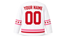 Load image into Gallery viewer, Valentine's Day Original Hockey Jersey in White, back view with your name and number