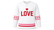 Load image into Gallery viewer, Valentine's Day Original Hockey Jersey in White, front view – custom name and number