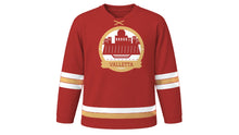 Load image into Gallery viewer, Valletta Original Hockey Jersey in Fortress Red, front view – custom name and number