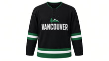 Load image into Gallery viewer, Vancouver Original Hockey Jersey in Black, front view – custom name and number