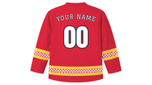 Load image into Gallery viewer, Vappu Original Hockey Jersey in Balloon Red, back view with your name and number