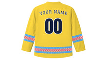 Load image into Gallery viewer, Vappu Original Hockey Jersey in Streamer Yellow, back view with your name and number