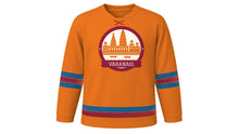 Load image into Gallery viewer, Varanasi Original Hockey Jersey in Marigold Orange, front view – custom name and number