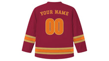 Load image into Gallery viewer, Varanasi Original Hockey Jersey in Silk Sari Maroon, back view with your name and number
