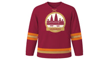 Load image into Gallery viewer, Varanasi Original Hockey Jersey in Silk Sari Maroon, front view – custom name and number
