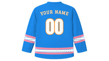 Load image into Gallery viewer, Vardavar Original Hockey Jersey in Water Blue, back view with your name and number