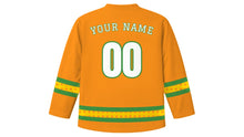 Load image into Gallery viewer, Vasant Panchami Original Hockey Jersey in Saffron, back view with your name and number
