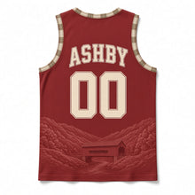 Load image into Gallery viewer, Vermont Covered Bridge Original Basketball Jersey in Barn Red, back view with your name and number