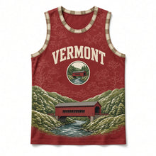 Load image into Gallery viewer, Vermont Covered Bridge Original Basketball Jersey in Barn Red, front view – custom name and number