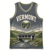 Load image into Gallery viewer, Vermont Covered Bridge Original Basketball Jersey in Slate Gray, front view – custom name and number