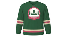 Load image into Gallery viewer, Victoria Original Hockey Jersey in Douglas Fir Green, front view – custom name and number