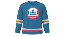 Load image into Gallery viewer, Victoria Original Hockey Jersey in Inner Harbour Blue, front view – custom name and number