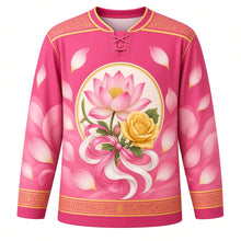 Load image into Gallery viewer, Vietnamese Women's Day Original Hockey Jersey in Rose Red, front view with themed artwork and clean crest