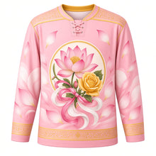Load image into Gallery viewer, Vietnamese Women's Day Original Hockey Jersey in Blush Pink, front view with themed artwork and clean crest