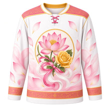 Load image into Gallery viewer, Vietnamese Women's Day Original Hockey Jersey in Silk White, front view with themed artwork and clean crest