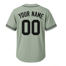 Load image into Gallery viewer, Vintage Camera Milwaukee Baseball Jersey in Film Sage, back view with your name and number – custom block name and number with film-strip sleeves