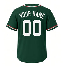 Load image into Gallery viewer, Vintage Mailbox Milwaukee Baseball Jersey in Country Lane Green, back view with your name and number – custom block name and number with chevron sleeves