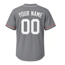 Load image into Gallery viewer, Vintage Mailbox Milwaukee Baseball Jersey in Route Steel Gray, back view with your name and number – custom block name and number with chevron sleeves
