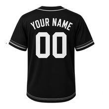 Load image into Gallery viewer, Vinyl Record Shop Milwaukee Baseball Jersey in Jet Black, back view with your name and number – custom block name and number with groove-stripe sleeves