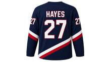 Load image into Gallery viewer, Virginia Lance Hockey Jersey - Hayes #27 in Midnight Navy, back view with arched name HAYES and big number 27 – custom name and number