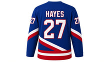 Load image into Gallery viewer, Virginia Lance Hockey Jersey - Hayes #27 in Royal Blue, back view with arched name HAYES and big number 27 – custom name and number