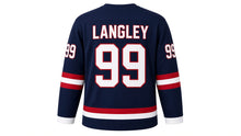 Load image into Gallery viewer, Virginia Lance Hockey Jersey - Langley #99 in Navy, back view with arched name LANGLEY and big number 99 – custom name and number