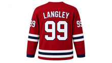 Load image into Gallery viewer, Virginia Lance Hockey Jersey - Langley #99 in Cardinal Red, back view with arched name LANGLEY and big number 99 – custom name and number