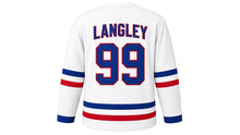 Load image into Gallery viewer, Virginia Lance Hockey Jersey - Langley #99 in Away White, back view with arched name LANGLEY and big number 99 – custom name and number