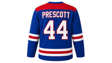 Load image into Gallery viewer, Virginia Lance Hockey Jersey - Prescott #44 in Royal Blue, back view with arched name PRESCOTT and big number 44 – custom name and number