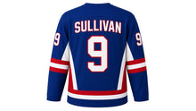 Load image into Gallery viewer, Virginia Lance Hockey Jersey - Sullivan #9 in Royal Blue, back view with arched name SULLIVAN and big number 9 – custom name and number