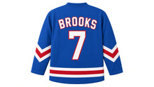 Load image into Gallery viewer, Virginia Lance Hockey Jersey - Brooks #7 in Royal Blue, back view – bright royal blue body with arched BROOKS name and large number 7