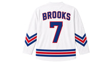 Load image into Gallery viewer, Virginia Lance Hockey Jersey - Brooks #7 in Snow White, back view – snow white away-style body with arched BROOKS name and large number 7