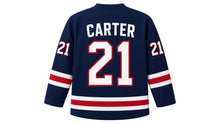 Load image into Gallery viewer, Virginia Lance Hockey Jersey - Carter #21 in Navy, back view – dark navy body with arched CARTER name and large number 21