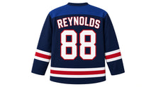 Load image into Gallery viewer, Virginia Lance Hockey Jersey - Reynolds #88 in Navy, back view – dark navy body with arched REYNOLDS name and large number 88