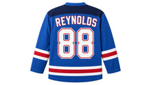 Load image into Gallery viewer, Virginia Lance Hockey Jersey - Reynolds #88 in Royal Blue, back view – bright royal blue body with arched REYNOLDS name and large number 88