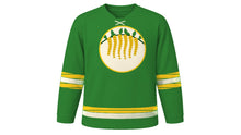 Load image into Gallery viewer, Vishu Original Hockey Jersey in Leaf Green, front view – golden konna blossom crest – custom name and number