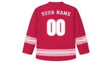 Load image into Gallery viewer, Vu Lan Original Hockey Jersey in Rose Red, back view with your name and number
